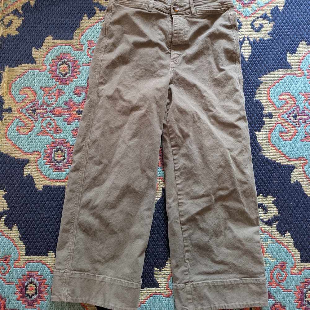 Casual Wide-Leg Green Khaki Pants